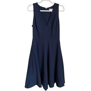 Dress the Population Sleeveless Fit Flare Crepe Midi Dress Midnight Blue Size M